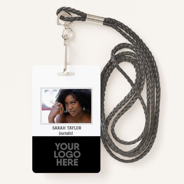 Minimalist Black White ID Card Company Employee ID Badge (Front with Lanyard)