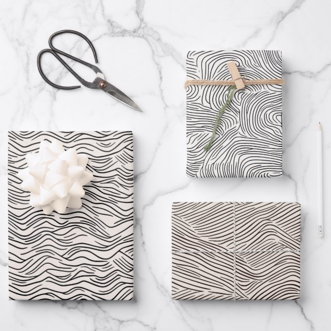 Minimalist Black & White Line Art Wrapping Paper Sheet (Front)