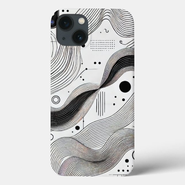 Minimalist Black White Line iPhone 13 Case (Back)