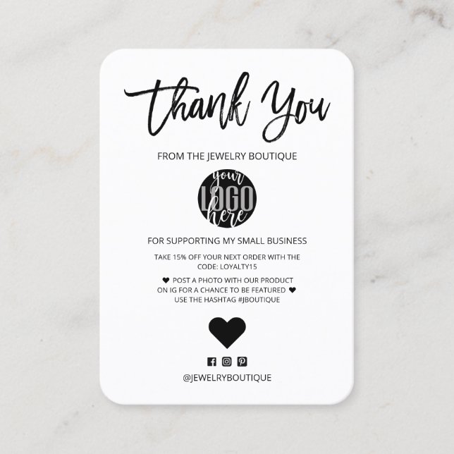 Minimalist Black White Logo Customer Thank You Business Card (Front)