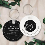 Minimalist Black & White Logo Real Estate Business Key Ring<br><div class="desc">Promote your business with this custom keychain design in minimalist black and white. Featuring space for your business logo and slogan on the front with your name, job title, contact details and website on the back. This modern keyring design makes for a stylish corporate gift - perfect for real estate...</div>