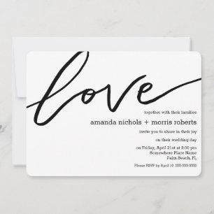 Minimalist Black White Love Typography Wedding Invitation