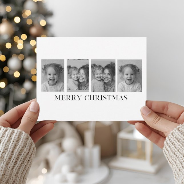 Minimalist Black & White Merry Christmas Photo  Holiday Postcard (Creator Uploaded)