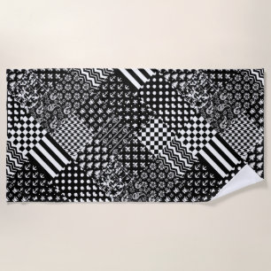 Minimalist Black White Mixed Pattern Style Beach Towel