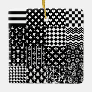 Minimalist Black White Mixed Pattern Style  Ceramic Ornament