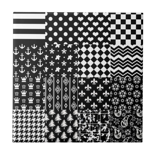 Minimalist Black White Mixed Pattern Style  Ceramic Tile (Front)