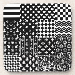 Minimalist Black White Mixed Pattern Style Coaster