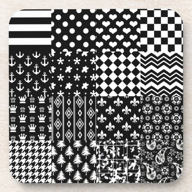Minimalist Black White Mixed Pattern Style  Coaster (Front)