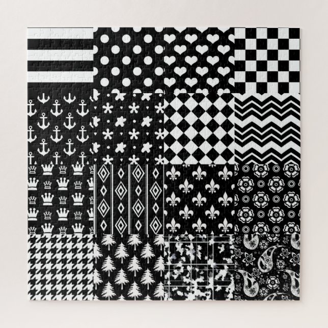 Minimalist Black White Mixed Pattern Style  Jigsaw Puzzle (Vertical)