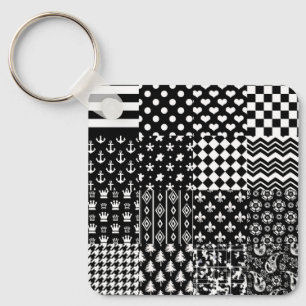 Minimalist Black White Mixed Pattern Style Key Ring