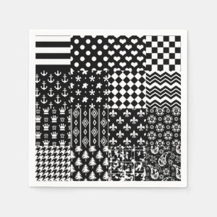 Minimalist Black White Mixed Pattern Style  Napkin