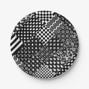 Minimalist Black White Mixed Pattern Style  Paper Plate