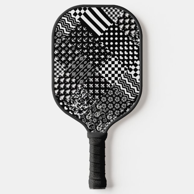 Minimalist Black White Mixed Pattern Style  Pickleball Paddle (Front)