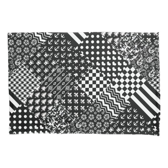 Minimalist Black White Mixed Pattern Style  Pillowcase (Front)