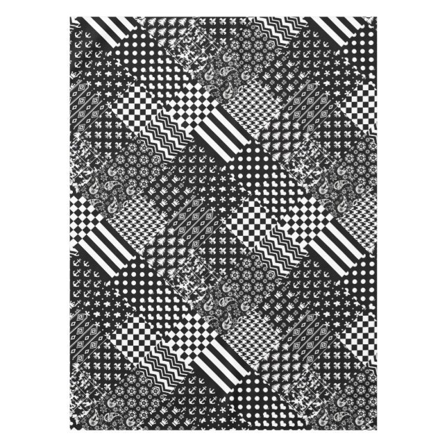 Minimalist Black White Mixed Pattern Style  Tablecloth (Front)