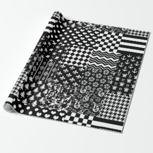 Minimalist Black White Mixed Pattern Style  Wrapping Paper