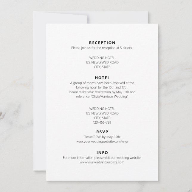 Minimalist Black White Modern All In One Wedding Invitation (Back)
