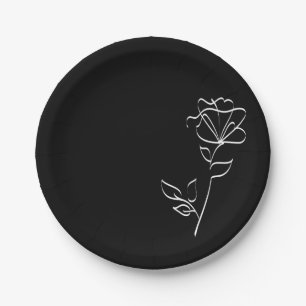 Minimalist Black White Modern Floral Paper Plates