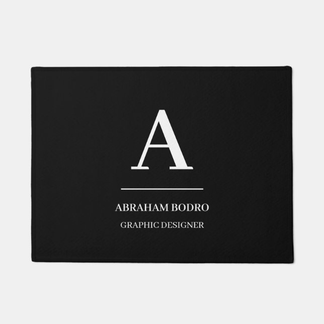 Minimalist Black & White Modern Monogram Doormat (Front)