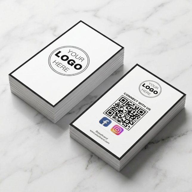 Minimalist Black White Modern QR Code Logo Business Card (Modern Minimalist QR Code Business Card Design)