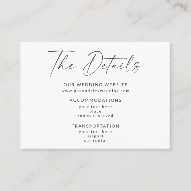 Minimalist Black White Modern Script Lettering  Enclosure Card (Front)