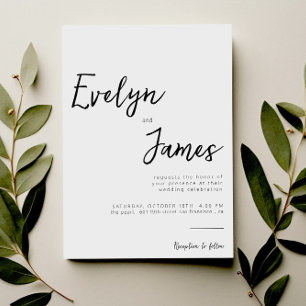 Minimalist Black & White Modern Unique Wedding  In Invitation