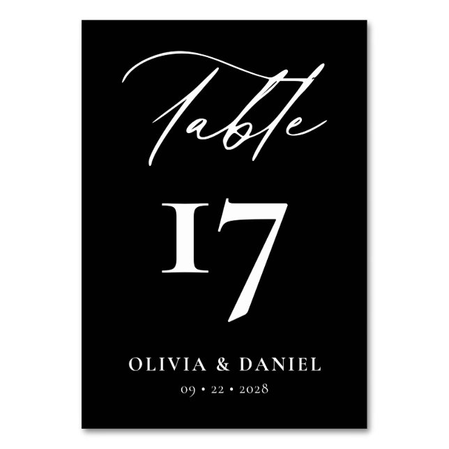 Minimalist Black White Modern Wedding Table Number (Front)