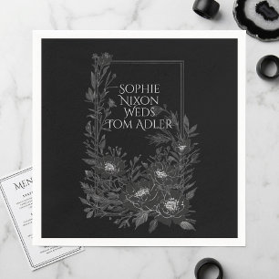 Minimalist Black White Monochrome Floral Art Frame Napkin