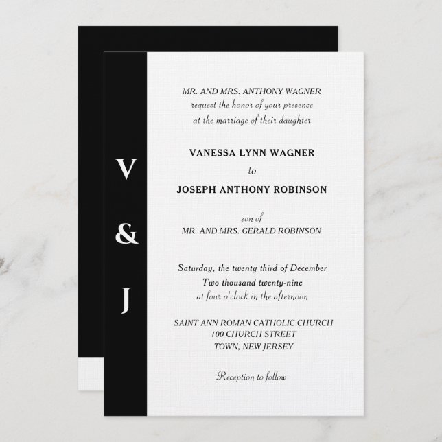 Minimalist Black White Monogram  Invitation (Front/Back)
