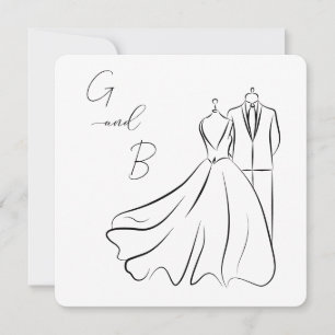 Minimalist Black White Monogram Square Wedding Invitation