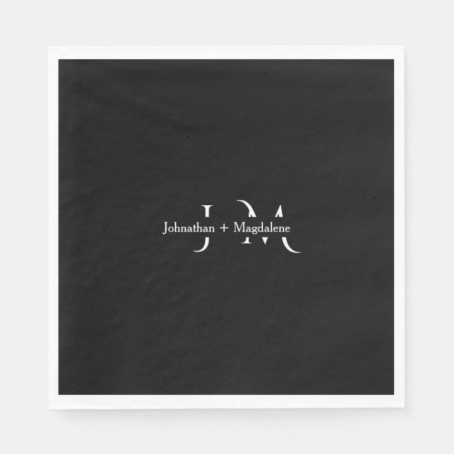 Minimalist Black & White Monogram Wedding  Napkin (Front)