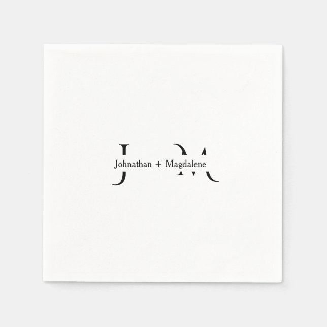Minimalist Black & White Monogram Wedding  Napkin (Front)