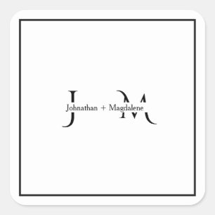 Minimalist Black & White Monogram Wedding Square Sticker