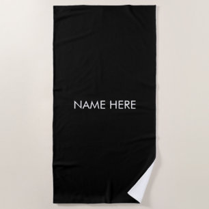 Minimalist black white name monogram text beach towel