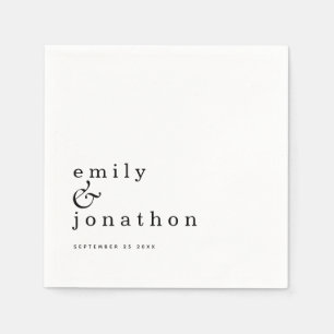 Minimalist Black White Names Date Wedding Napkin