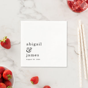 Minimalist Black White Names Date Wedding Napkins