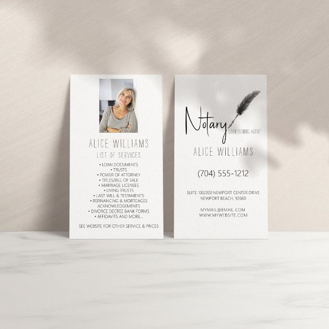 Minimalist Black & White Notary Photo Vertical  Business Card (Creator Uploaded)