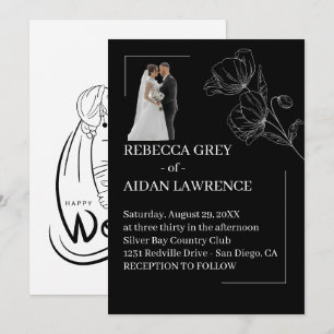 Minimalist Black White Overlay Bridal Photo 2026  Invitation
