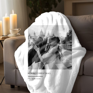Minimalist Black & White Photo Christmas Gift Sherpa Blanket
