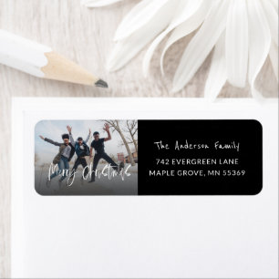 Minimalist Black & White Photo Christmas  Return Address Label