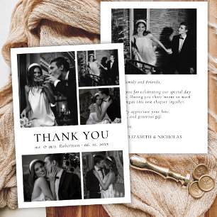 Minimalist Black White Photo Collage Wedding Thank You Card