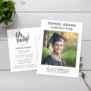 Minimalist Black & White Photo Graduation Invite Postcard