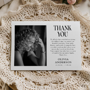 Minimalist Black & White Photo Memorial Thank You Card