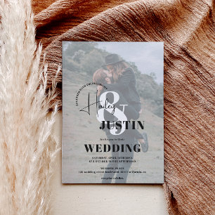 Minimalist black white photo overlay wedding invitation