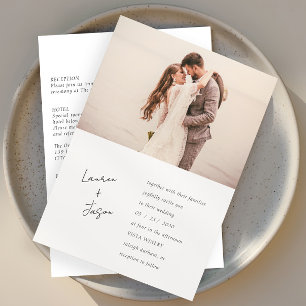 Minimalist Black & White Photo RSVP Wedding Invitation