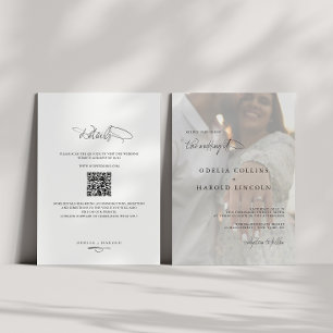 Minimalist Black White Photo Wedding QR Code Invitation