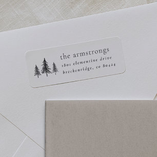 Minimalist Black & White Pine Tree Return Address Return Address Label