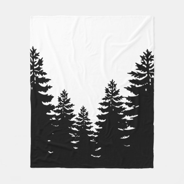 Minimalist black white pine tree silhouette     fleece blanket (Front)