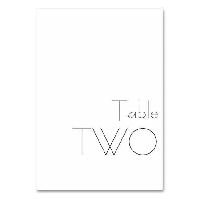 Minimalist Black White Playful Typography TWO Table Number (Front)
