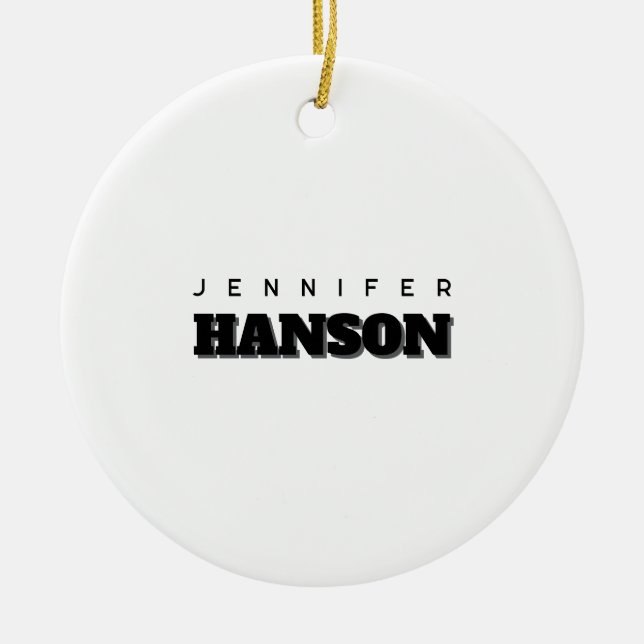 Minimalist Black & White Professional Modern Name Ceramic Ornament (Front)
